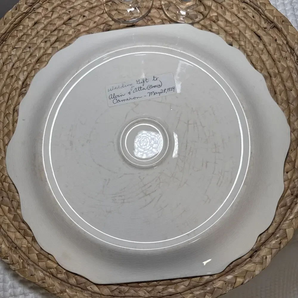 Harker Hotoven Chinawear Pottery Thatched Cottage Platter Cake Plate and Server